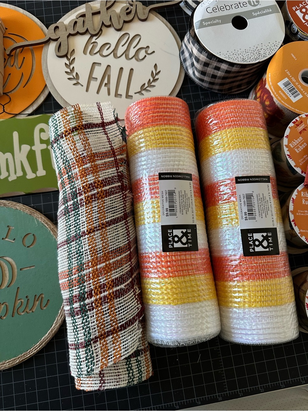 Fall Wreath Making Lot – Candy Corn Fall Mesh, Ribbon & 5 Signs